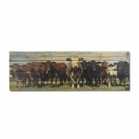 HomeRoots 401628 36 in. Charming Cow Herd Wood Plank Wall Art, Multi Color
