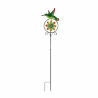 55 Inch High Hummingbird Flower Kinetic Wind Spinner Garden Stake Yard Decor Pinwheel