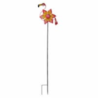 58 Inch High Pink Flamingo Flower Kinetic Metal Wind Spinner Garden Stake Yard Decor Pinwheel