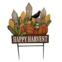 Home & Garden Fence W/ Pumpkins & Corn Stake Metal Crow Happy Harvest 31833636
