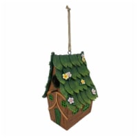 Red Carpet Studios 40918 Resin Outdoor Hanging Bird House, Green Roof