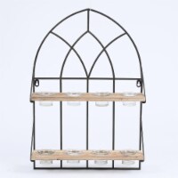 Luxen Home Cathedral Window Iron Wood Tealight Sconce