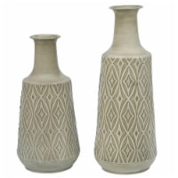 LuxenHome Set of 2 Vintage Gray and Green Metal Bottle Vases