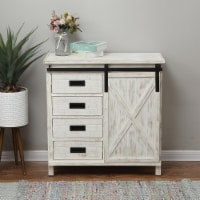 Luxen Home Farmhouse Antique White Wood Storage Cabinet