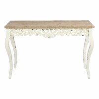 LuxenHome Victorian Off White and Natural Wood Console and Entry Table