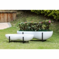 Luxen Home 2-Piece MgO Dual Bowl Planter with Iron Stand