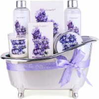 Lavender Spa Gift Set with Shower Gel, Bubble Bath, Bath Salts ,Body Lotion, Scented Candle