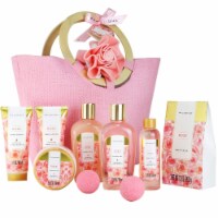 Bath Spa Gift Basket for Women, 10pcs Rose Bath Kit with Body Lotion, Shower Gel, ect