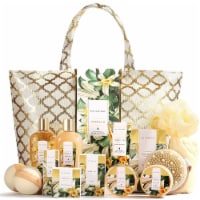 15 Pcs Vanilla Spa Gift Basket for Women, Home Holiday Birthday Bath Shower Set