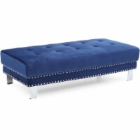 Glory Furniture Derek Velvet Ottoman in Navy Blue
