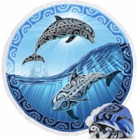 Dawhud Direct Tribal Dolphin Round Beach Blanket, 60 x60  Microfibre Cotton Picnic Towel