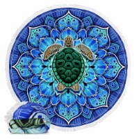 Dawhud Direct Mandala Turtle Round Beach Blanket, 60 x60  Microfibre Cotton Towel