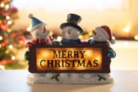VP Home Glowing Merry Christmas Wood Trio LED Holiday Light Up Snowman Decor