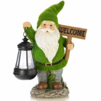 VP Home Welcome Flocked Gnome with Lantern Solar Powered LED Outdoor Decor Garden Light