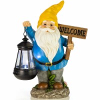 VP Home Welcome Gnome with Lantern Solar Powered LED Outdoor Decor Garden Light (Yellow Hat)
