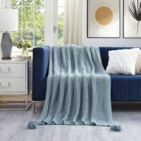 Maryjane Throw-Wool-like-4 Corner Tassel-Cozy blue