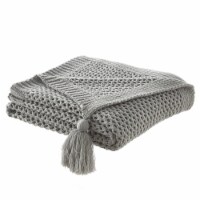 Maryjane Throw-Wool-like-4 Corner Tassel-Cozy grey