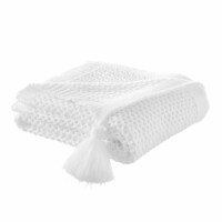 Maryjane Throw-Wool-like-4 Corner Tassel-Cozy white