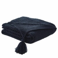 Maryjane Throw-Wool-like-4 Corner Tassel-Cozy navy
