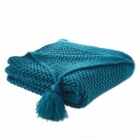 Maryjane Throw-Wool-like-4 Corner Tassel-Cozy teal