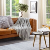 Nahla Throw-Faux Cashmere-Fringe-Cozy light grey