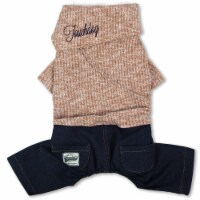 Touchdog SW22PCSM Vogue Neck-Wrap Sweater & Denim Pant Outfit - Peach - Small