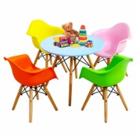 Gymax 5 PC Kids Modern Colorful Round Table Chair Set with 4 Arm Chairs