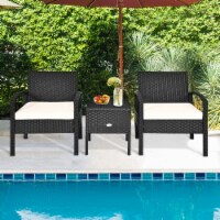 3PCS Rattan Patio Conversation Set Outdoor Furniture Set w/ Storage Table