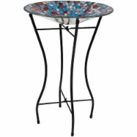Sunnydaze Bird Bath Bowl and Stand with Multi-Color Glass Tile - 14" Diameter