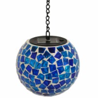Sunnydaze Outdoor Mosaic Solar Hanging Orb with LED Light, Blue Midnight Moon Color, 6-inch