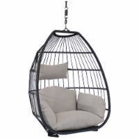 Hanging Egg Swing Chair Resin Patio Basket Wicker Frame Gray Cushion Pillow