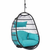 Hanging Egg Swing Chair Resin Patio Basket Wicker Frame Teal Cushion Pillow