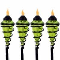 4-Pack Patio Torches Metal Swirl Green Glass Outdoor Lawn Garden Tabletop Decor
