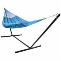 Sunnydaze XXL Thick Cord Mayan Hammock with 15' Stand 400-lb. Capacity - Blue