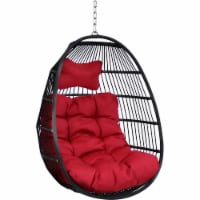 Hanging Egg Swing Chair Resin Patio Basket Wicker Frame Red Cushion Pillow