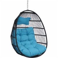 Hanging Egg Swing Chair Resin Patio Basket Wicker Frame Blue Cushion Pillow