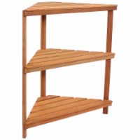 Sunnydaze Meranti Wood/Teak Oil Finish 3-Tier Corner Plant Stand - 36 in