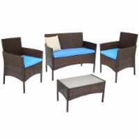 Sunnydaze Dunmore Rattan 4-Piece Patio Furniture Set - Brown and Blue