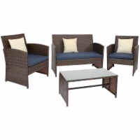 Sunnydaze Ardfield Rattan 4-Piece Patio Furniture Set - Brown and Navy Blue