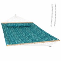 Sunnydaze 2-Person Fabric Spreader Bar Hammock and Pillow - Cool Blue Tropics