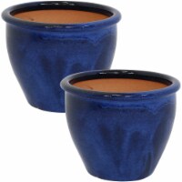 Sunnydaze 12 in Chalet Glazed Ceramic Planter - Imperial Blue - Set of 2