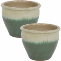Sunnydaze 12 in Chalet Glazed Ceramic Planter - Seafoam - Set of 2