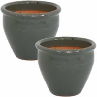 Chalet Round Glazed Ceramic Flowerpot Garden Planter Flower Pots 2-Pack 9  Gray