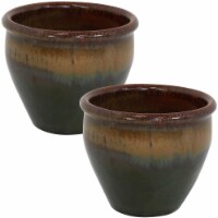 Sunnydaze 9 in Chalet Glazed Ceramic Planter - Forest Lake Green - Set of 2