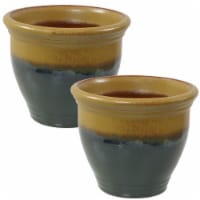 Studio Round Flowerpot Ceramic Glazed Planter Pot 2-Pack 9  Forest Lake Green