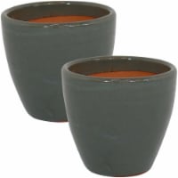 Resort Round Glazed Ceramic Flowerpot Garden Planter Flower Pots 2-Pack 8  Gray