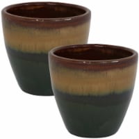 Resort Round Glazed Ceramic Flowerpot Planter Pot 2-Pack 8  Forest Lake Green