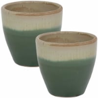 Resort Round Glazed Ceramic Flowerpot Garden Planter Pots 2-Pack 8  Seafoam