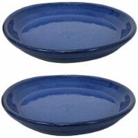 Glazed Ceramic Saucer for Garden Planter Pot Flowerpot 2-Pack 9  Imperial Blue