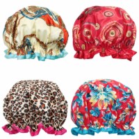 Wrapables Stylish Double Layer Waterproof Shower Caps (Set of 4), Retro Floral